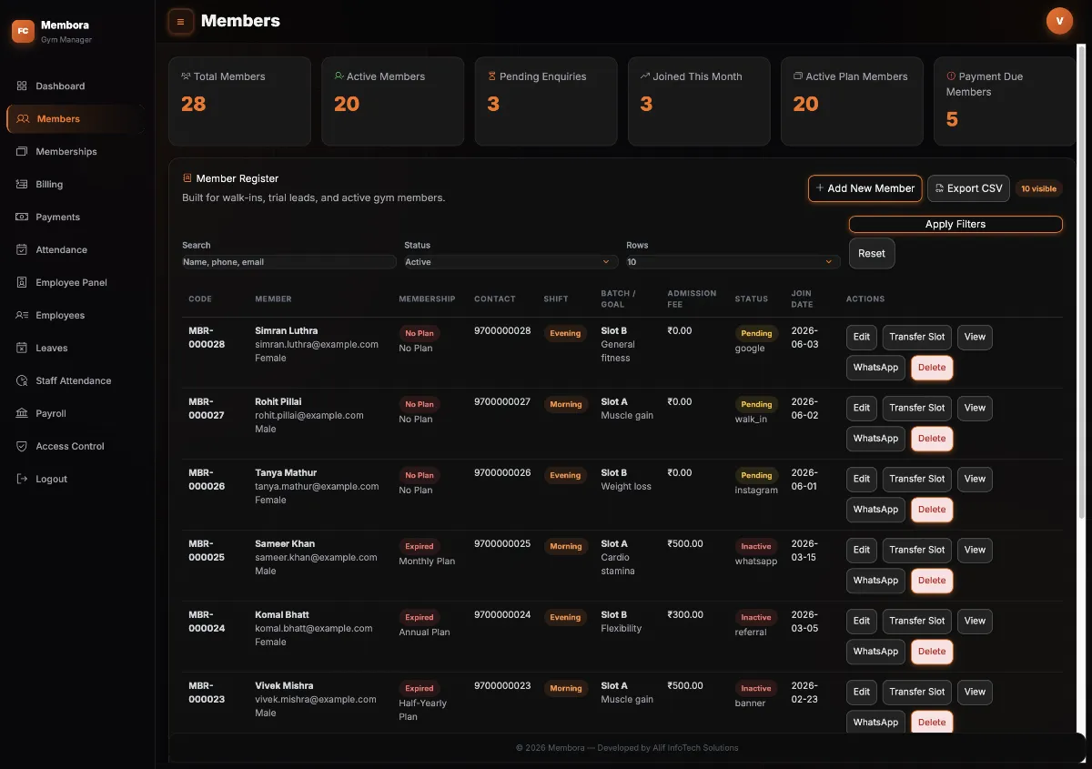 Membora — Gym Management Platform screenshot 2